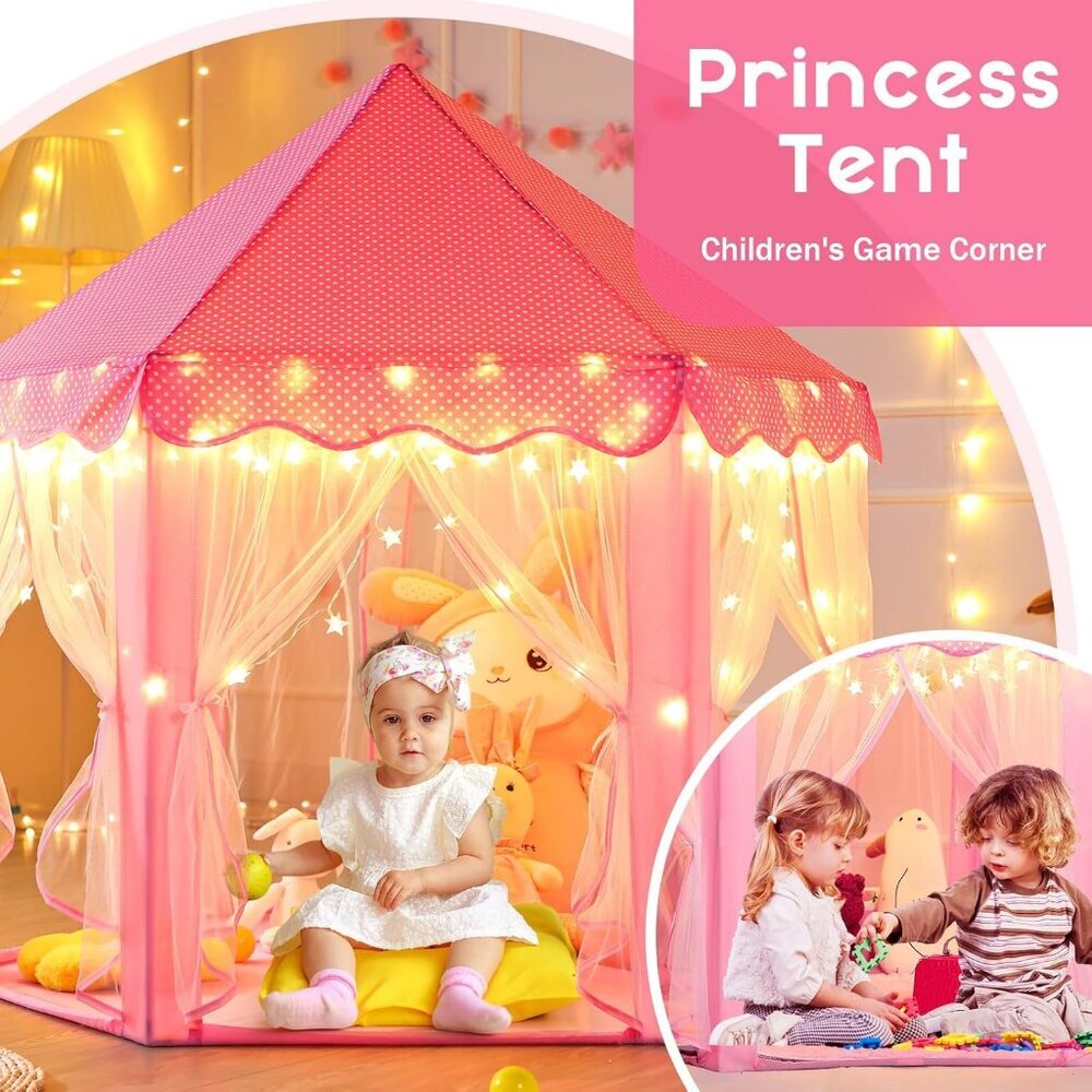 Princess Tent for Girls Large Playhouse Kids Castle with Star Lights Outdoor - Picture 5 of 9